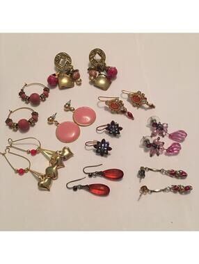 Lot Of 9 Costume Earrings Pierced Dangle Variety 1 Signed Avon Some Pink And Red